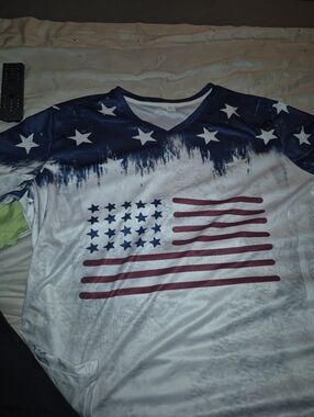 Patriotic V-Neck Stars & Stripes Women's Top - Blue/White/Red